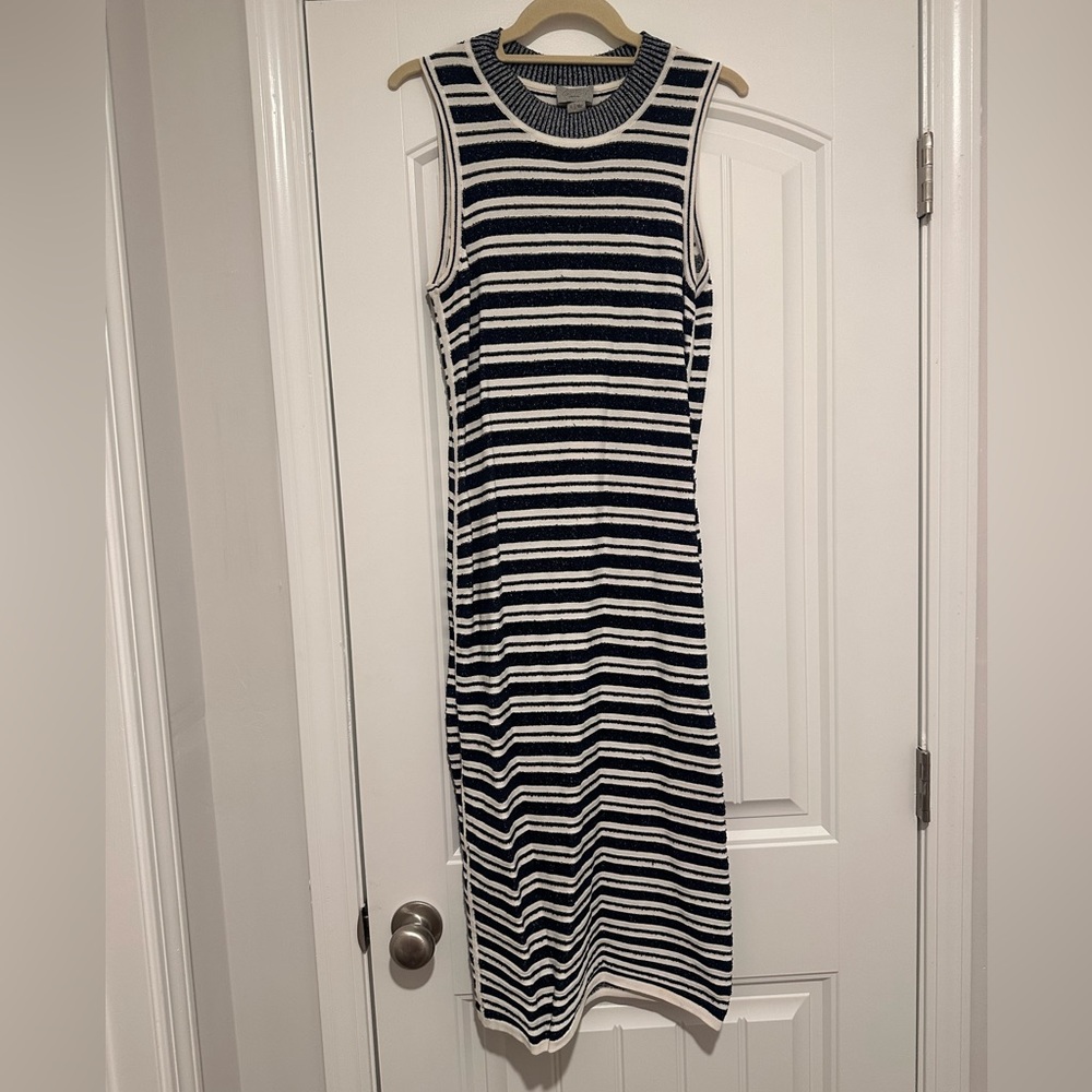 Jason Wu Navy and White Striped Midi Dress size Large